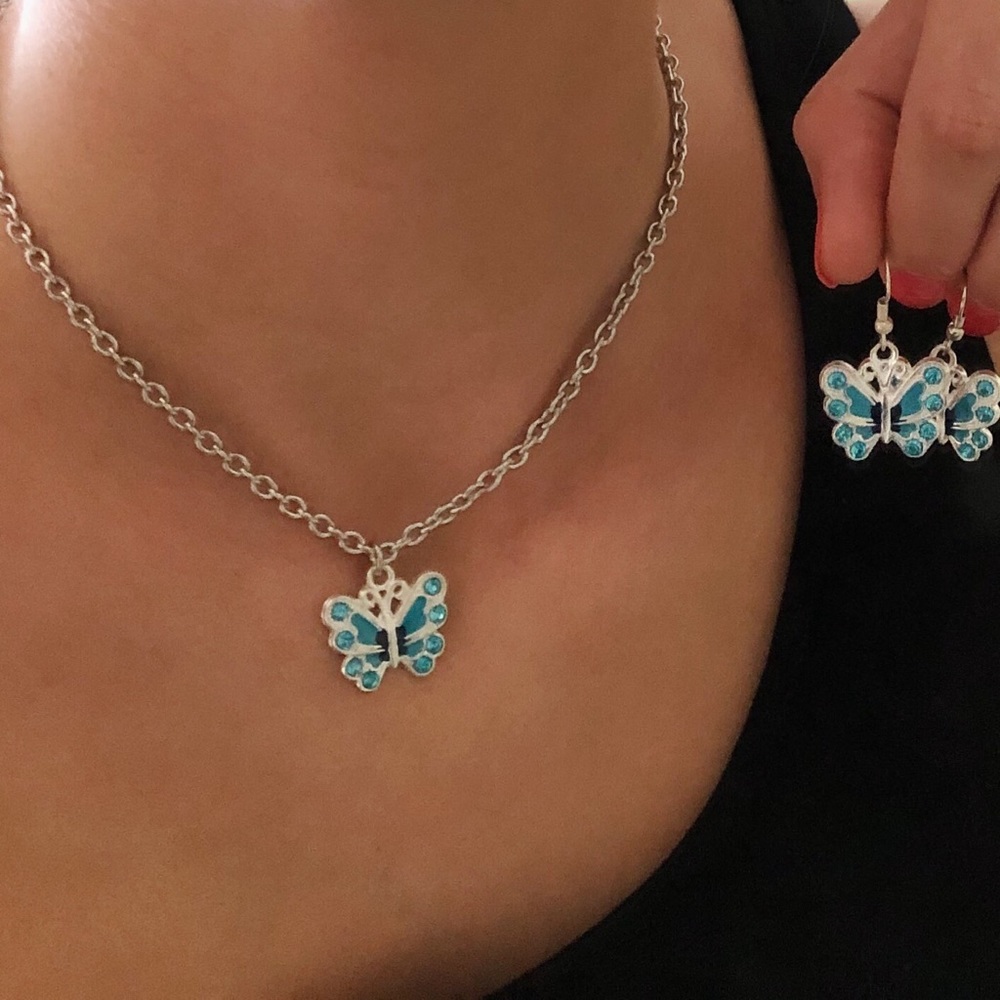 Silver butterfly jewelry set